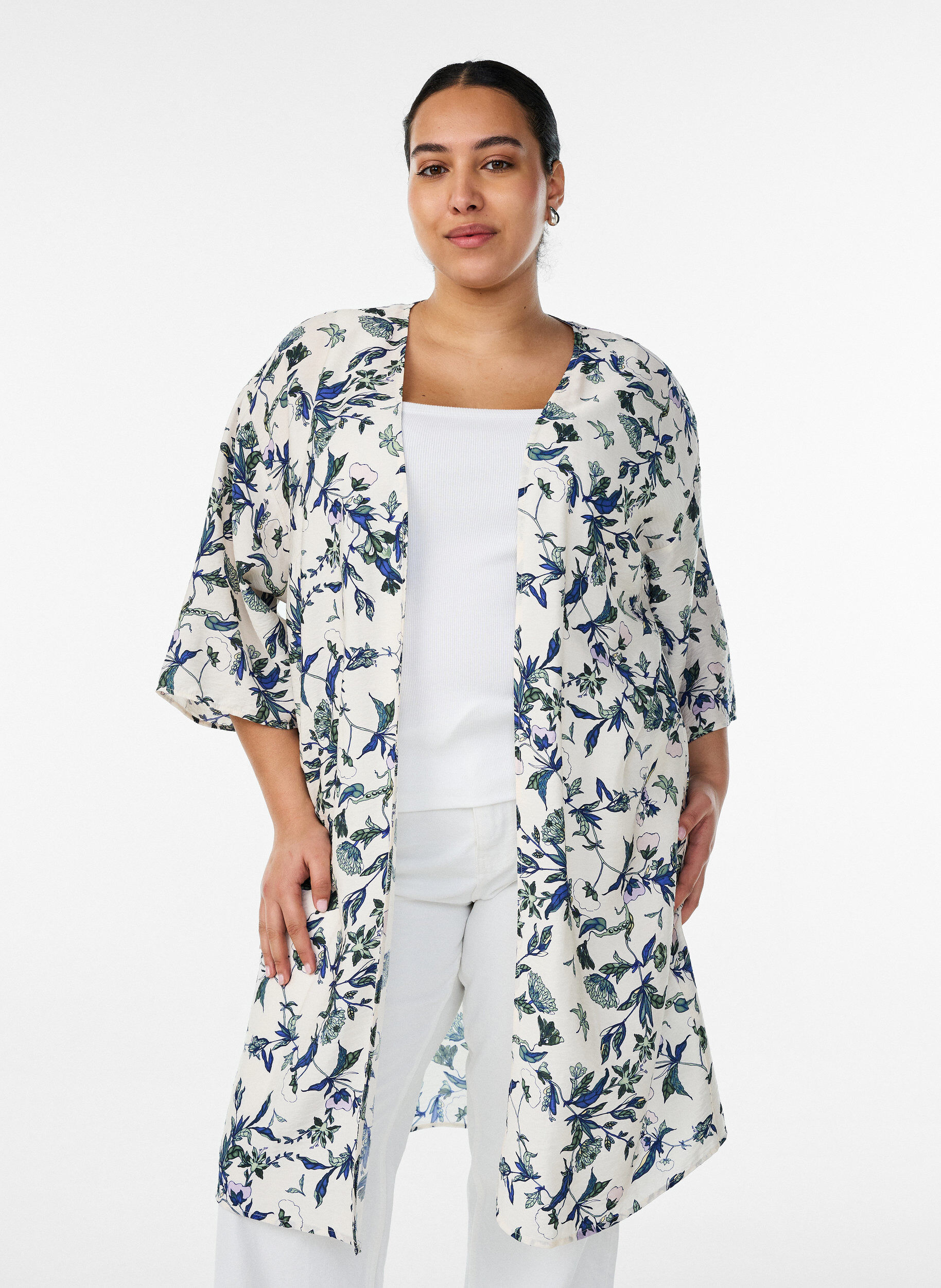 ZizzifashionViscose kimono with 3/4 sleeves, Blue, Model image number 0