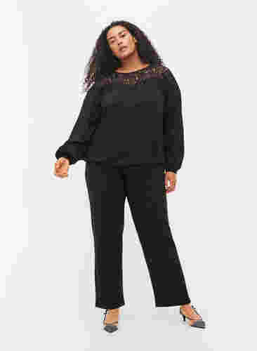 Viscose top with lace, Black, Model image number 2