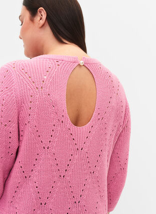 	 Knitted jumper with 3/4 sleeves and lace pattern, Begonia Pink, Model image number 2