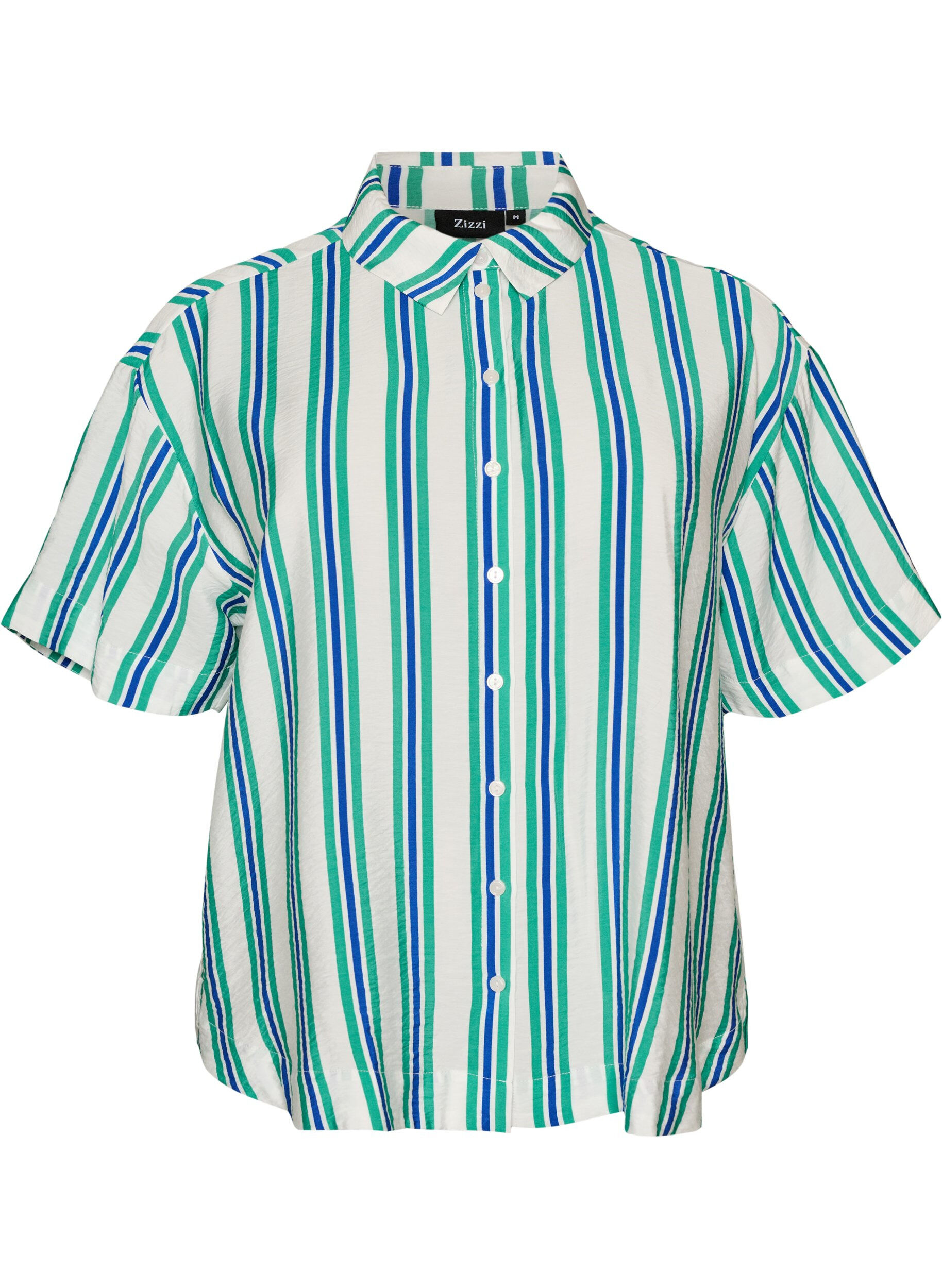 ZizzifashionStriped viscose shirt with short sleeves, Vanilla, Packshot image number 0