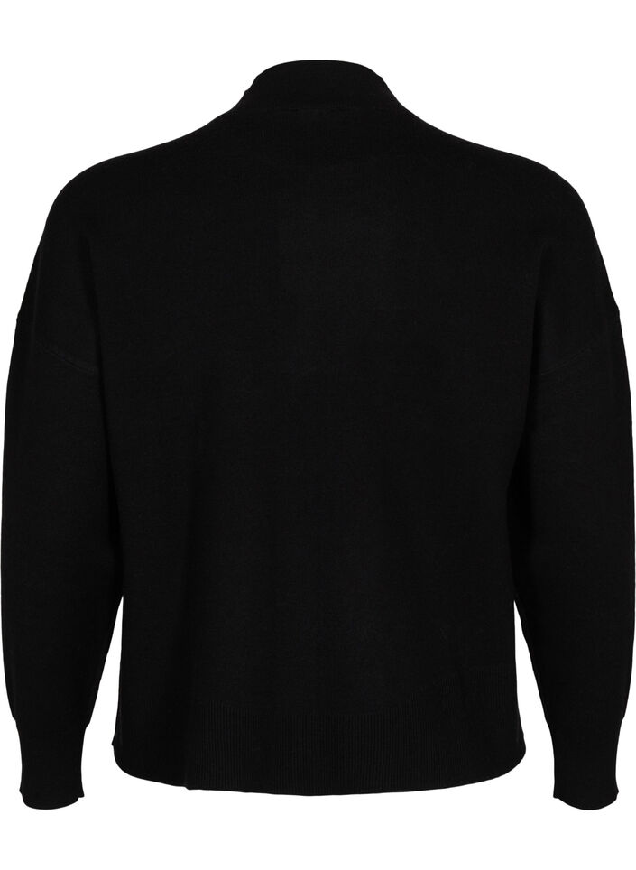 Solid colour knitted blouse, Black, Packshot image number 1