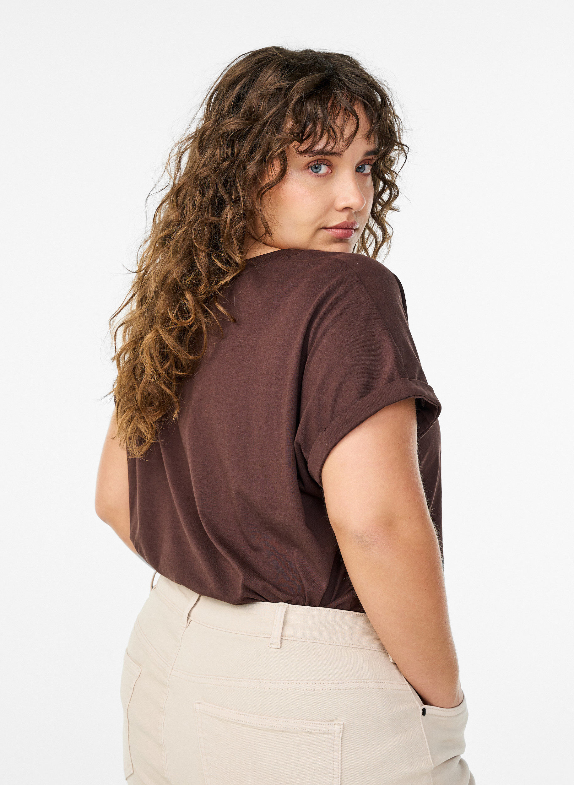 ZizzifashionShort-sleeved cotton blend t-shirt, Brown, Model image number 2