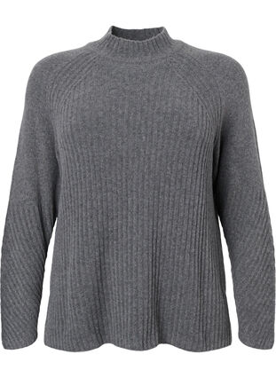 Turtleneck sweater with ribbed texture, Dark Grey Melange, Packshot image number 0