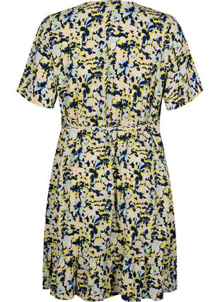 Printed wrap dress with short sleeves, Blazing Yellow AOP, Packshot image number 1