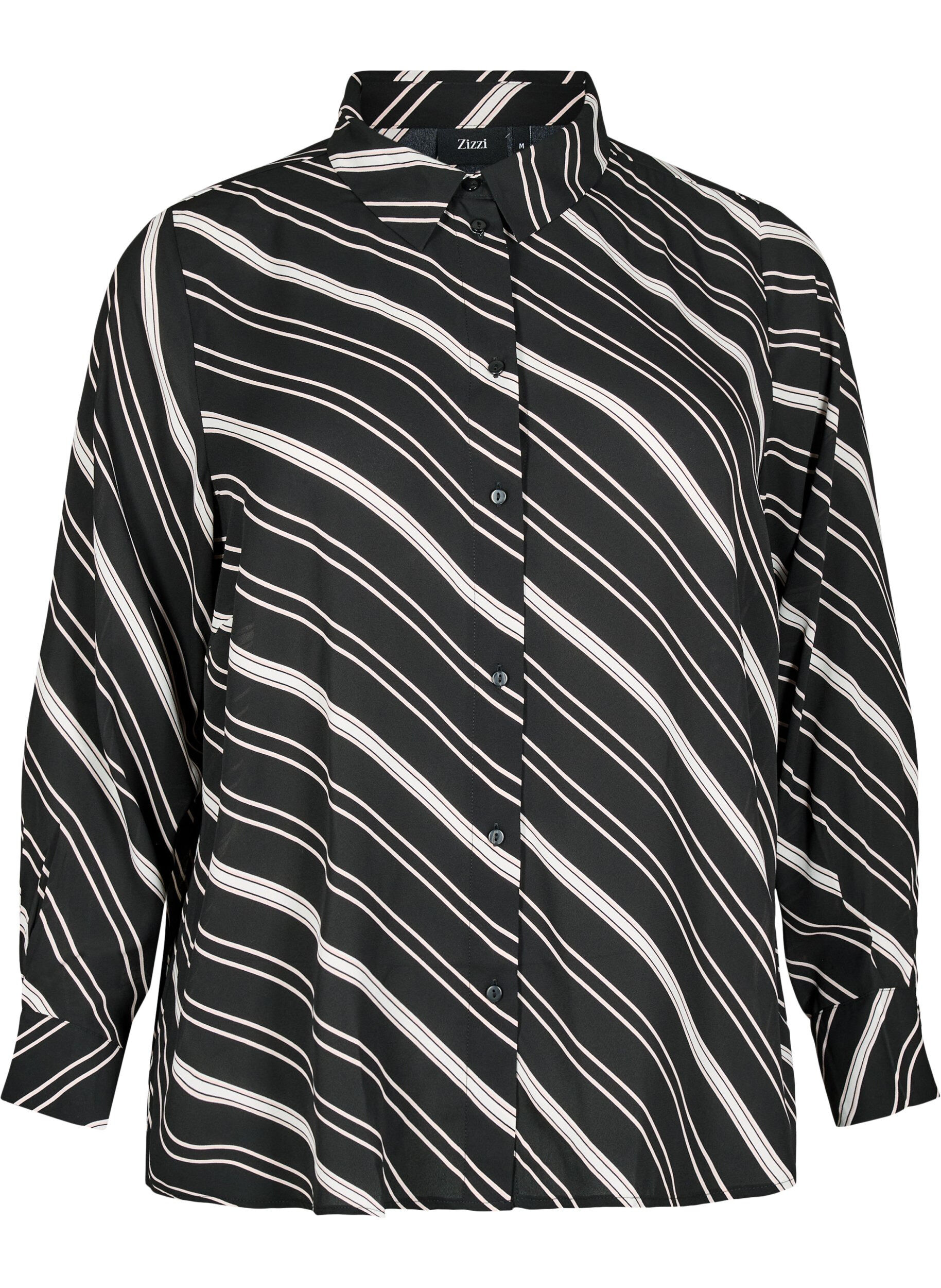 Zizzifashion Striped shirt with long sleeves, Black Stripe, Packshot image number 0