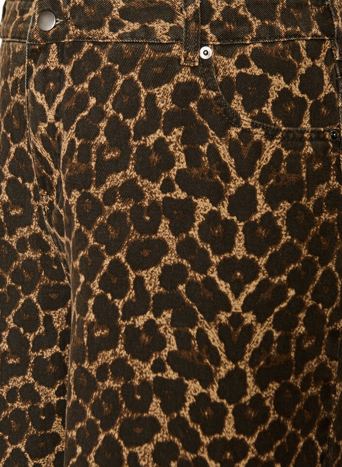Leopard print denim Bermuda shorts, Brown, Packshot image number 2