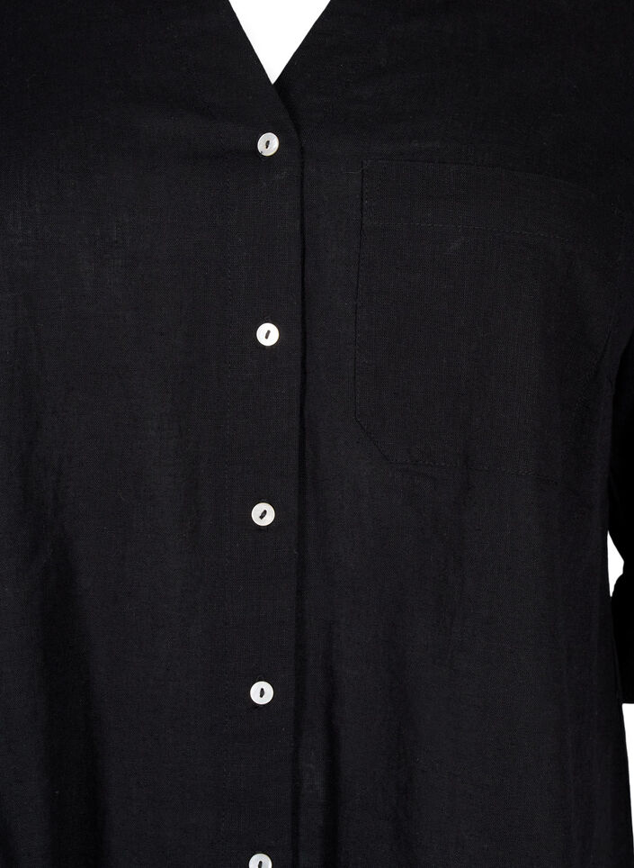 Shirt blouse with button closure in cotton-linen blend, Black, Packshot image number 2