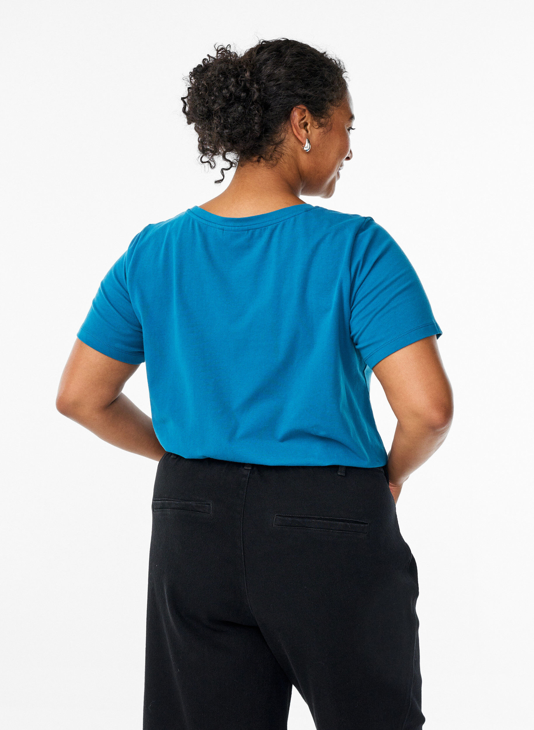 ZizzifashionBasic plain cotton t-shirt, Petrol, Model image number 2