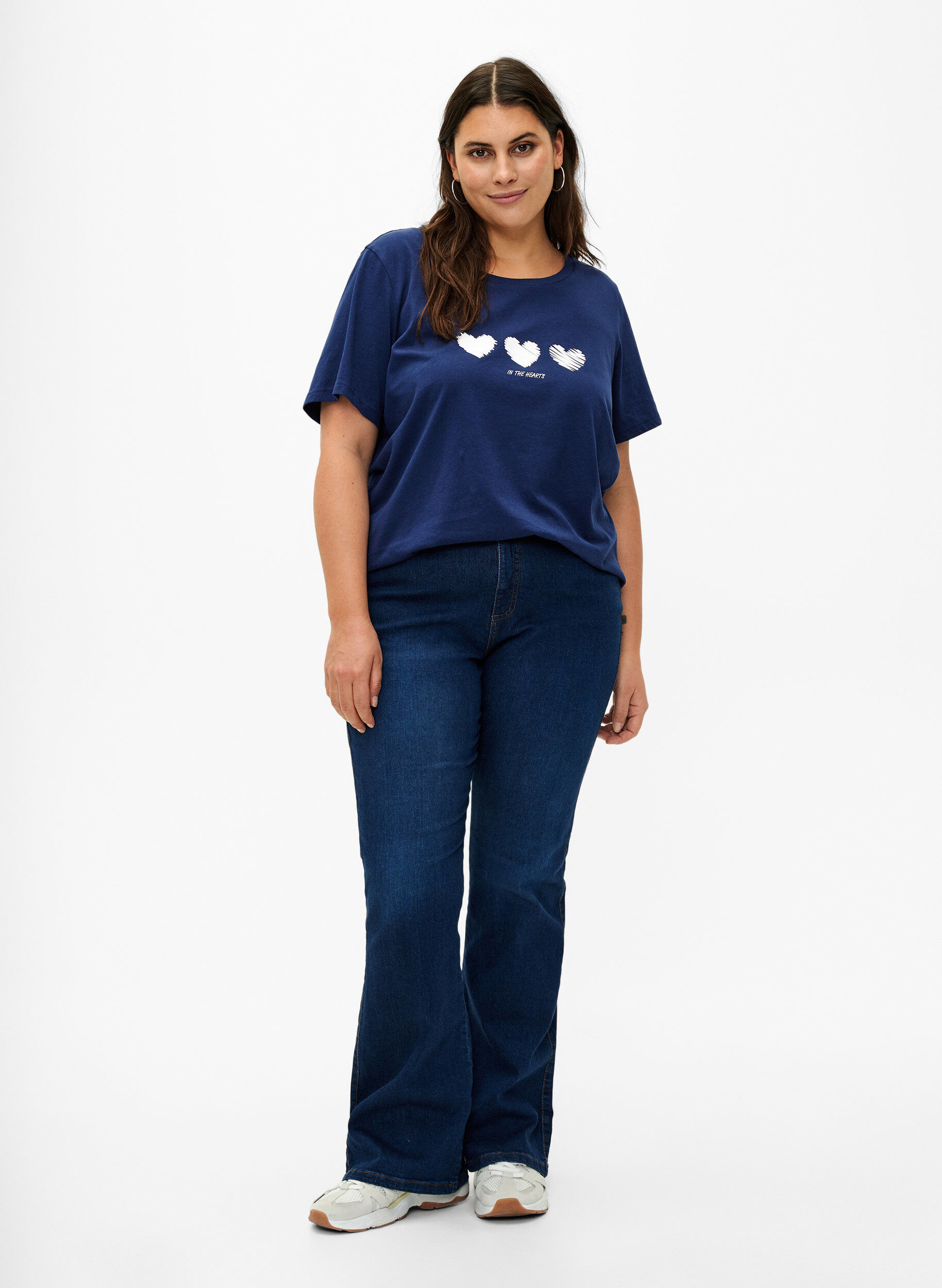 Zizzifashion Crew neck cotton T-shirt with print, Medieval B.W. Hearts, Model image number 2