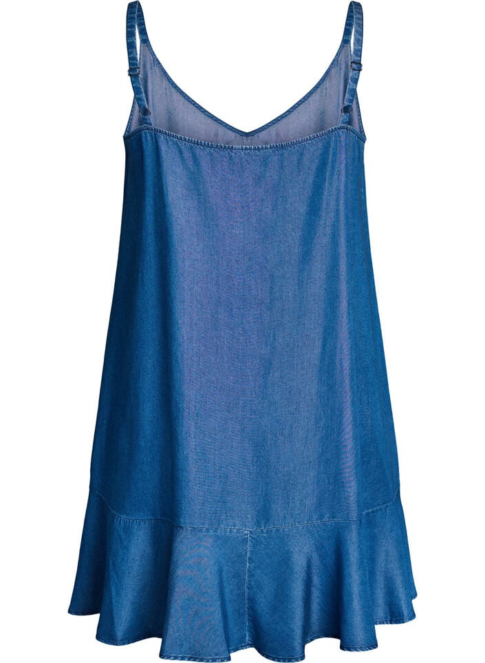 Knee-length strap dress in TENCEL&trade; Lyocell with a denim look, Blue, Packshot