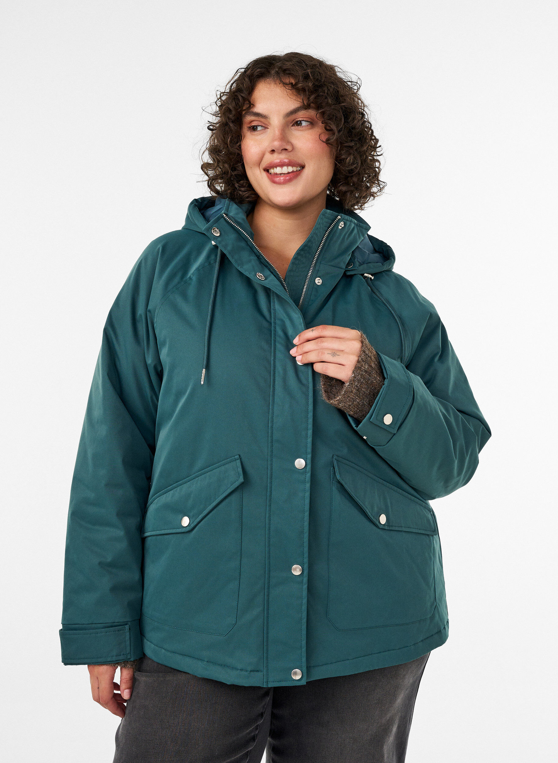 ZizzifashionPadded parka with a detachable hood, Green, Model image number 0