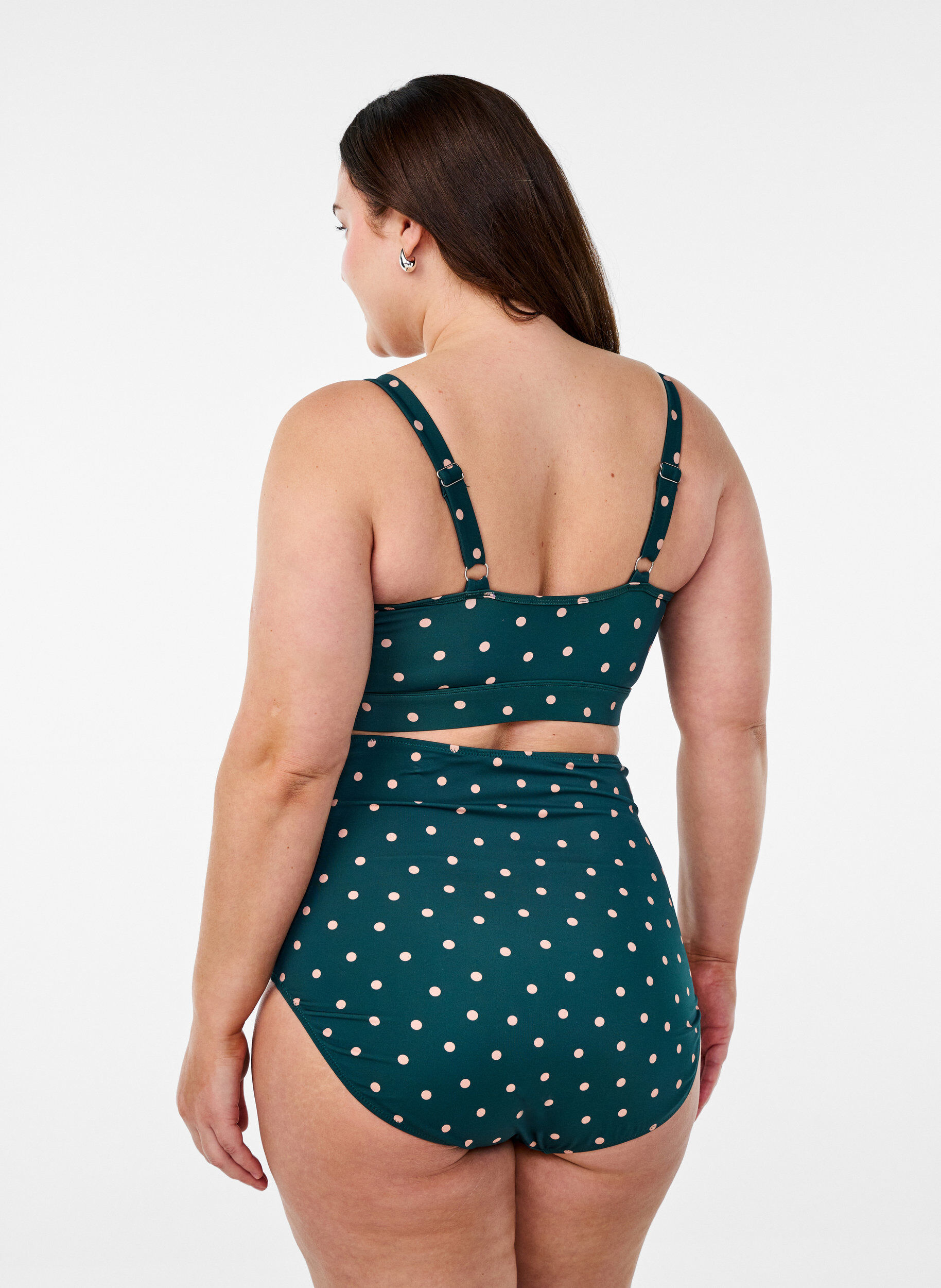 ZizzifashionBikini top with polka dots and ruffle details, Green, Model image number 2