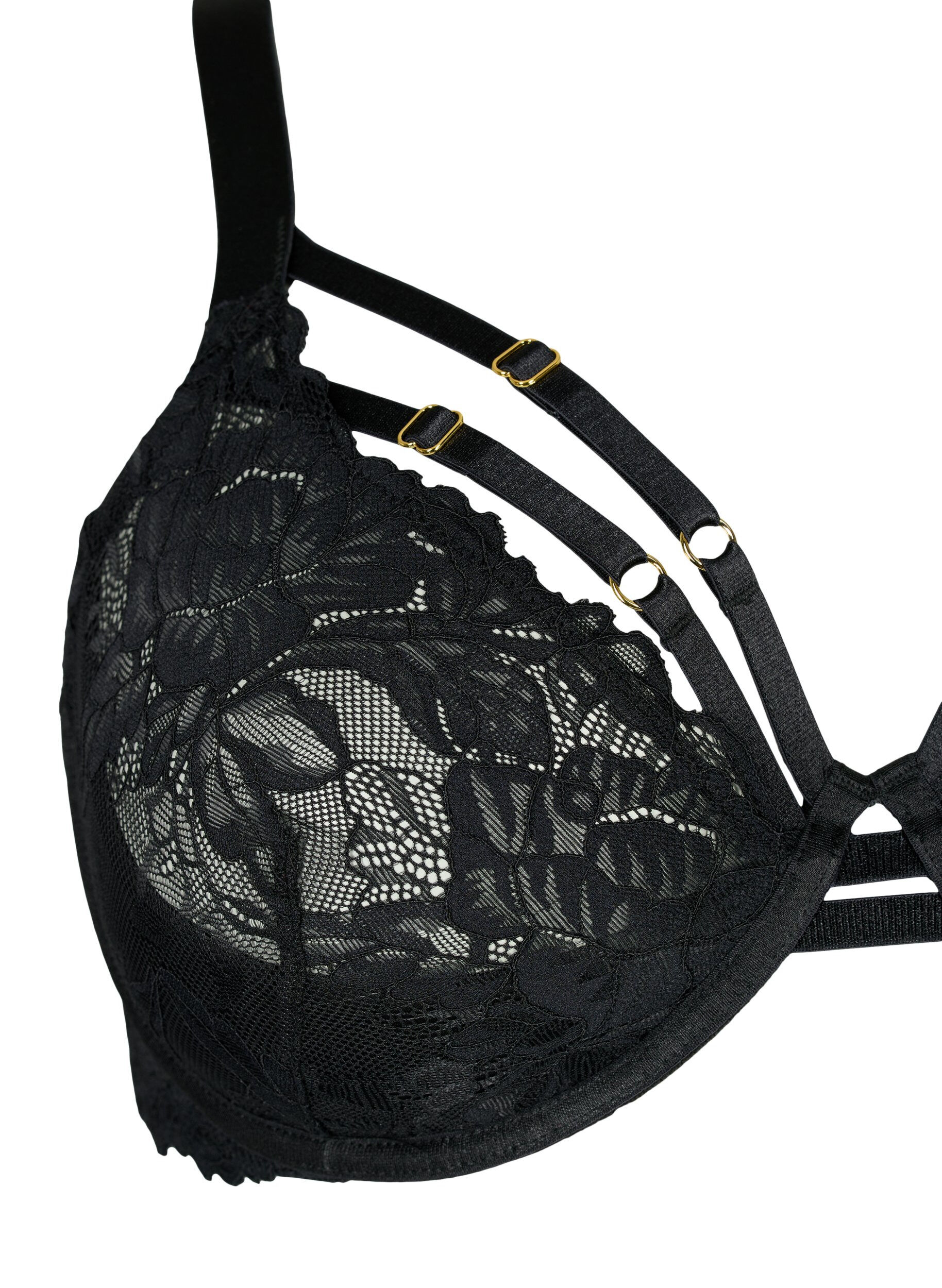 Zizzifashion Full cover bra with lace and strings, Black, Packshot image number 2