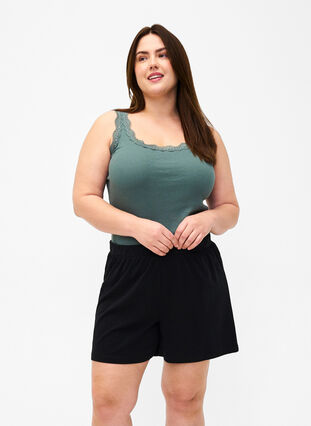 Top with lace trim, Balsam Green, Model image number 0