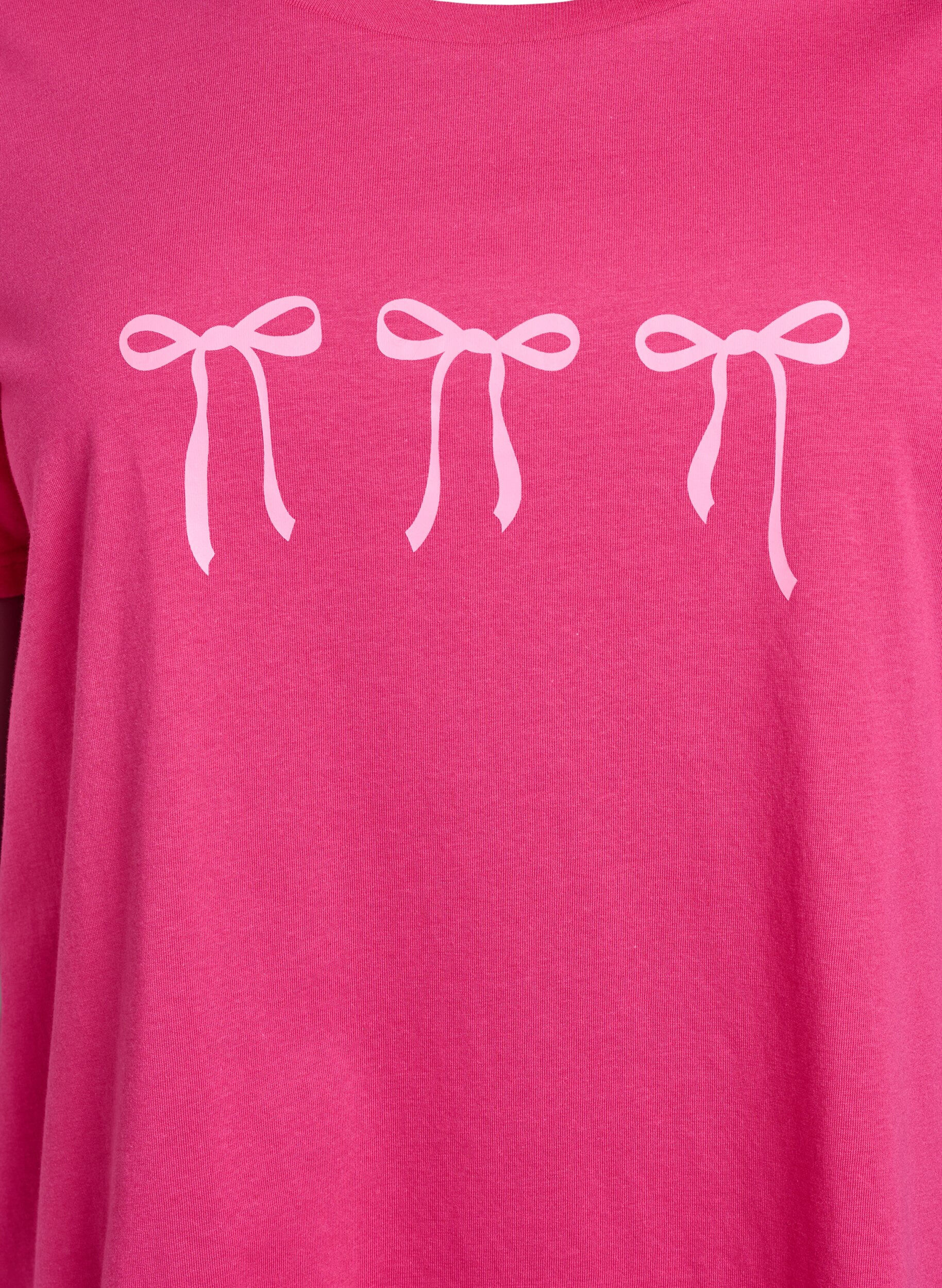 Zizzifashion Cotton T-shirt with motif, Raspberry w. Bows, Packshot image number 2
