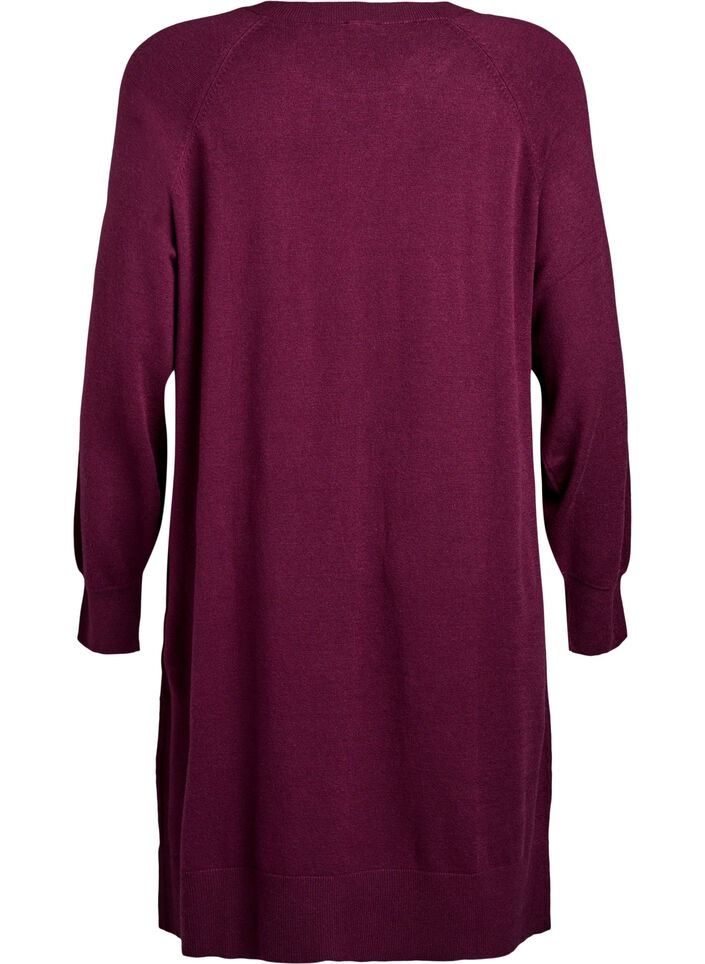Short knitted dress with raglan sleeves and a centre seam, Dark Bordeaux, Packshot image number 1