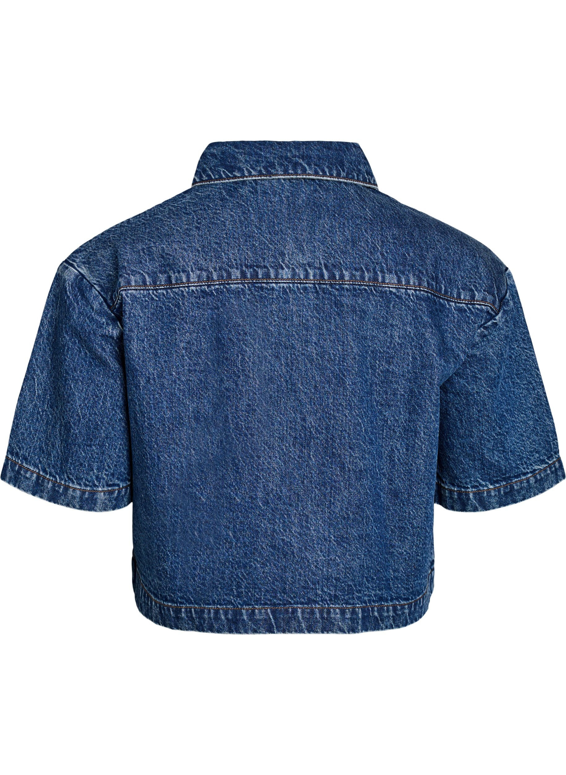 ZizzifashionShort-sleeved denim jacket with button fastening, Blue, Packshot image number 1