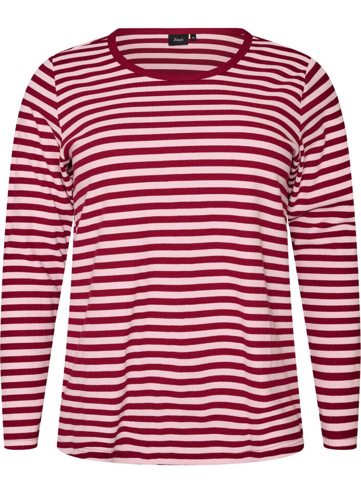 Striped blouse with long sleeves, Rose, Packshot image number 0