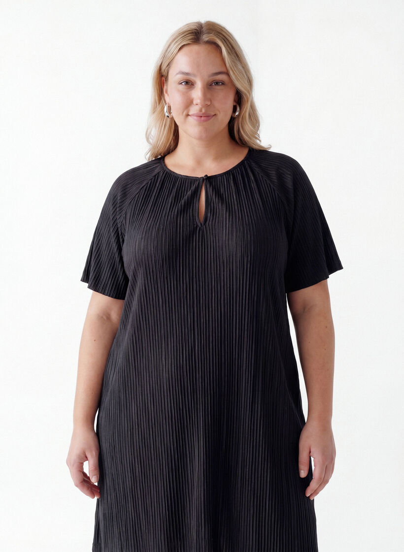 Jersey tunic with textured stripes, Black, Model image number 2