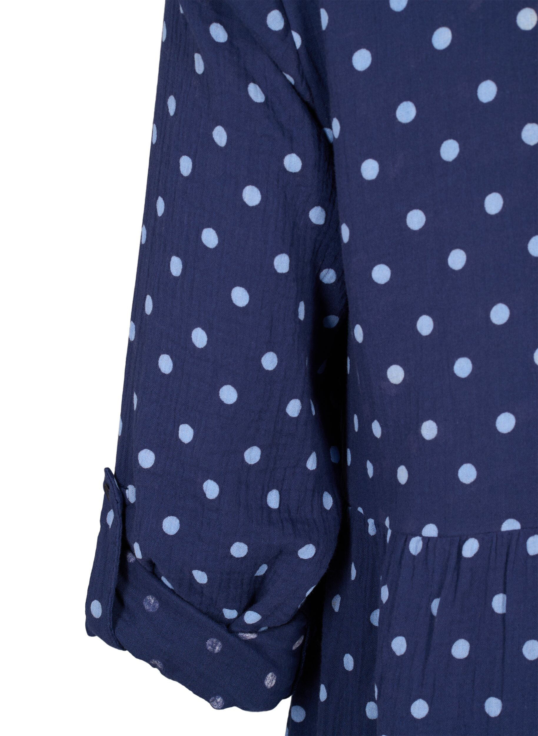 Zizzifashion Short cotton muslin dress with polka dots, Blue, Packshot image number 3