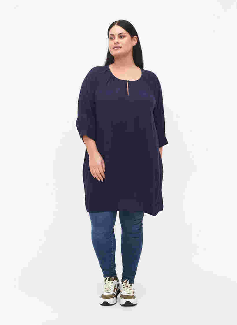 Viscose tunic with 3/4 sleeves, Navy Blazer, Model image number 2