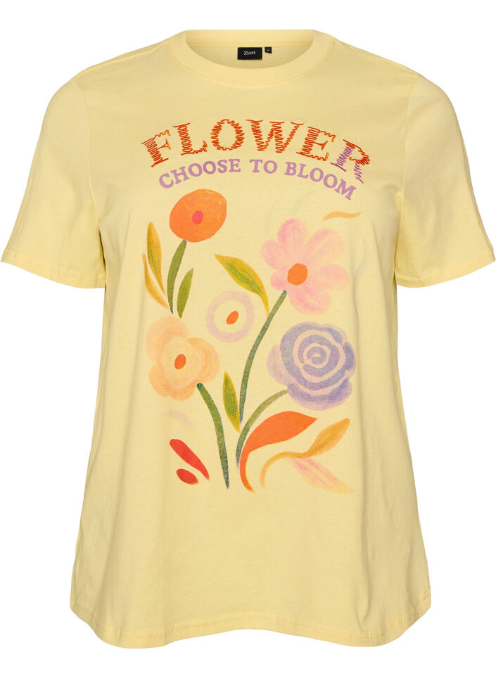Cotton T-shirt with print, Yellow, Packshot image number 0