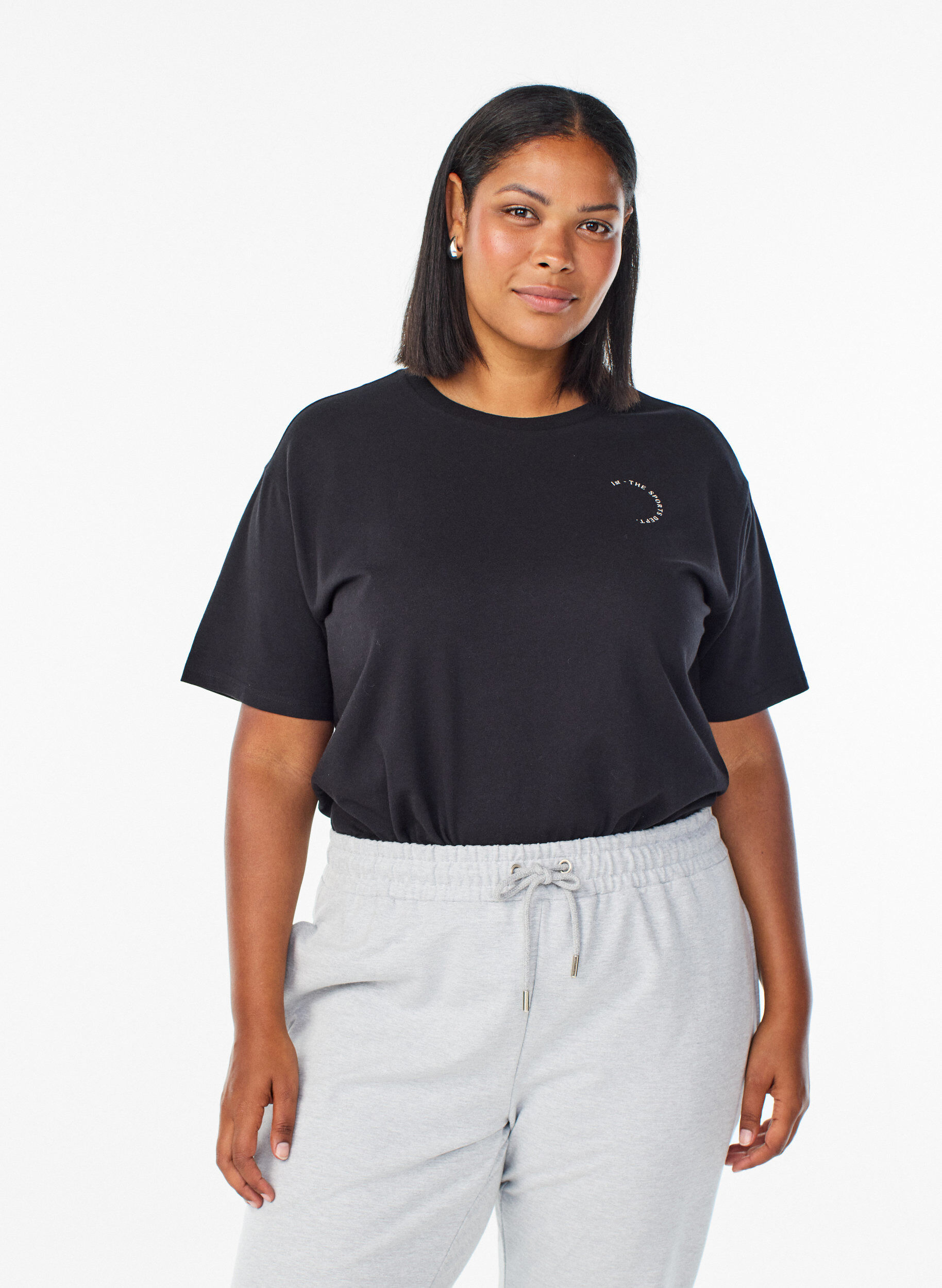 Sporty t-shirt in organic cotton, Black, Model