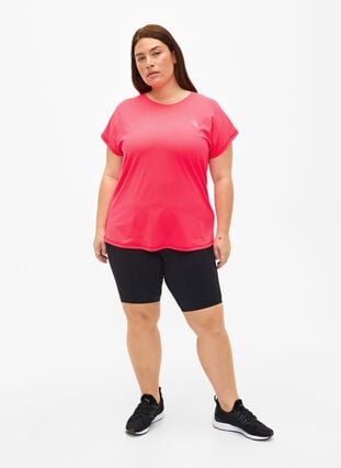 Short-sleeved workout t-shirt, Neon Diva Pink, Model image number 2