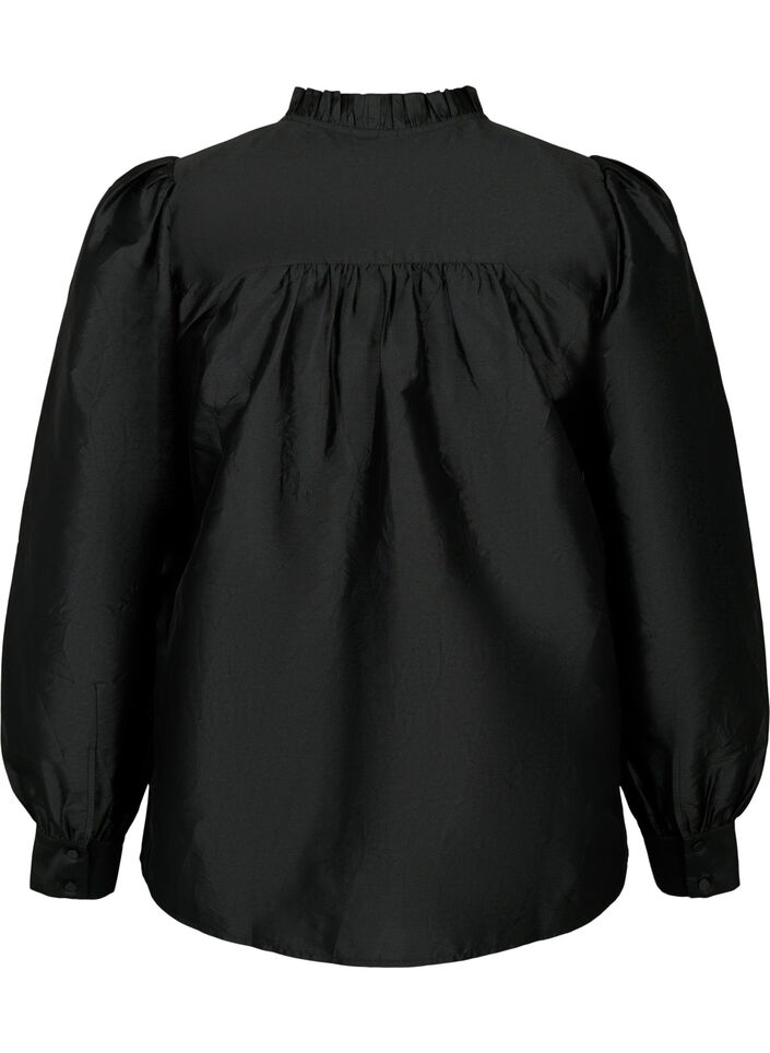 Shiny shirt blouse with ruffles, Black, Packshot image number 1