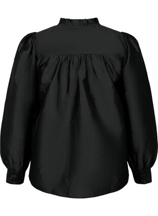 Shiny shirt blouse with ruffles, Black, Packshot image number 1