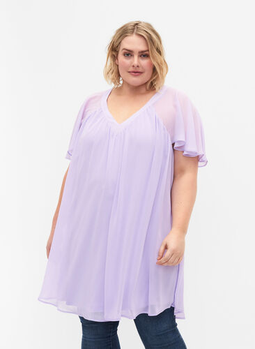 Loose dress with short sleeves, Purple Heather, Model image number 0