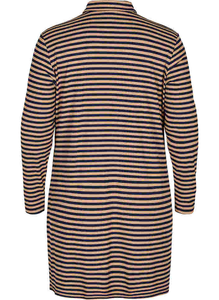 Striped, viscose rib dress with button fastening, Blue Camel Stripe, Packshot image number 1