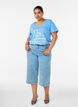 Cotton T-shirt with V-neck and front print, Light Blue, Model image number 1