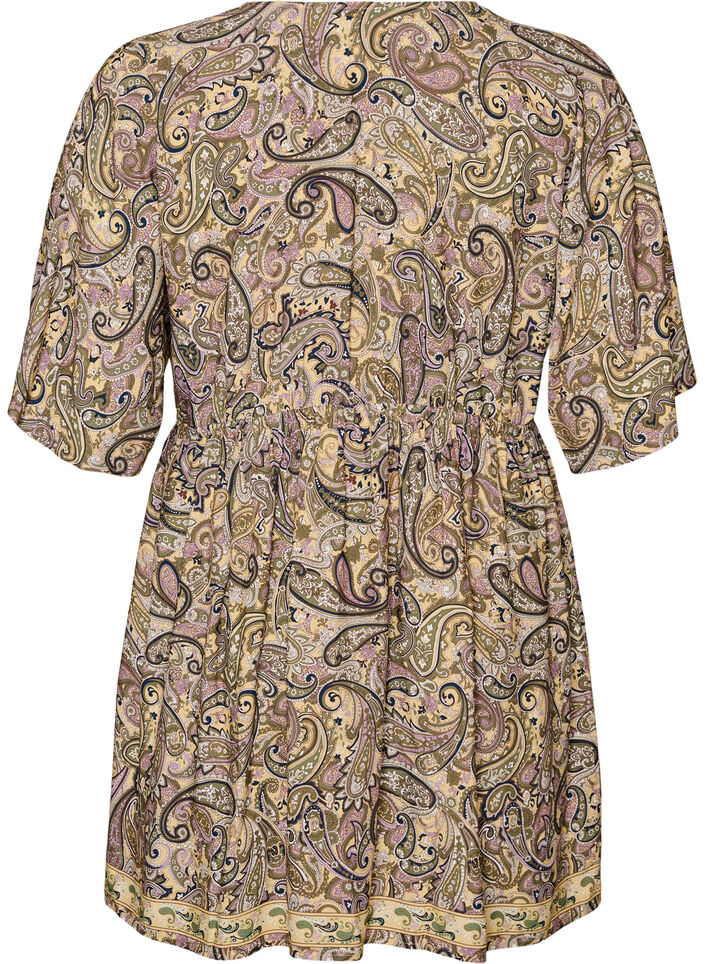 Viscose tunic with paisley print and tie-string, Yellow, Packshot image number 1