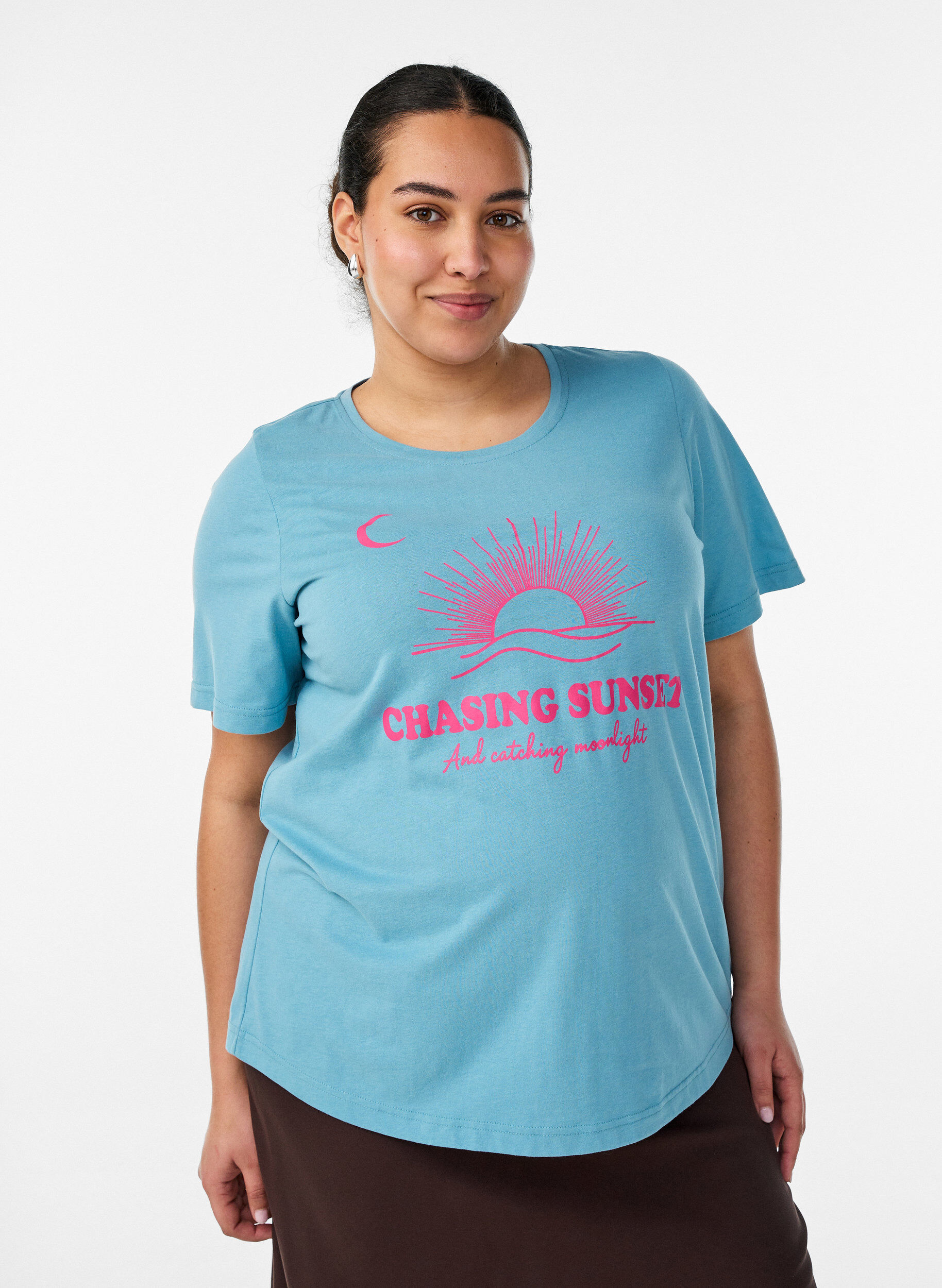 T-shirt with motif, Blue, Model