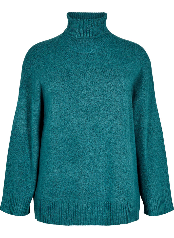 Knitted turtleneck blouse, Atlantic Deep Mel., Packshot image number 0