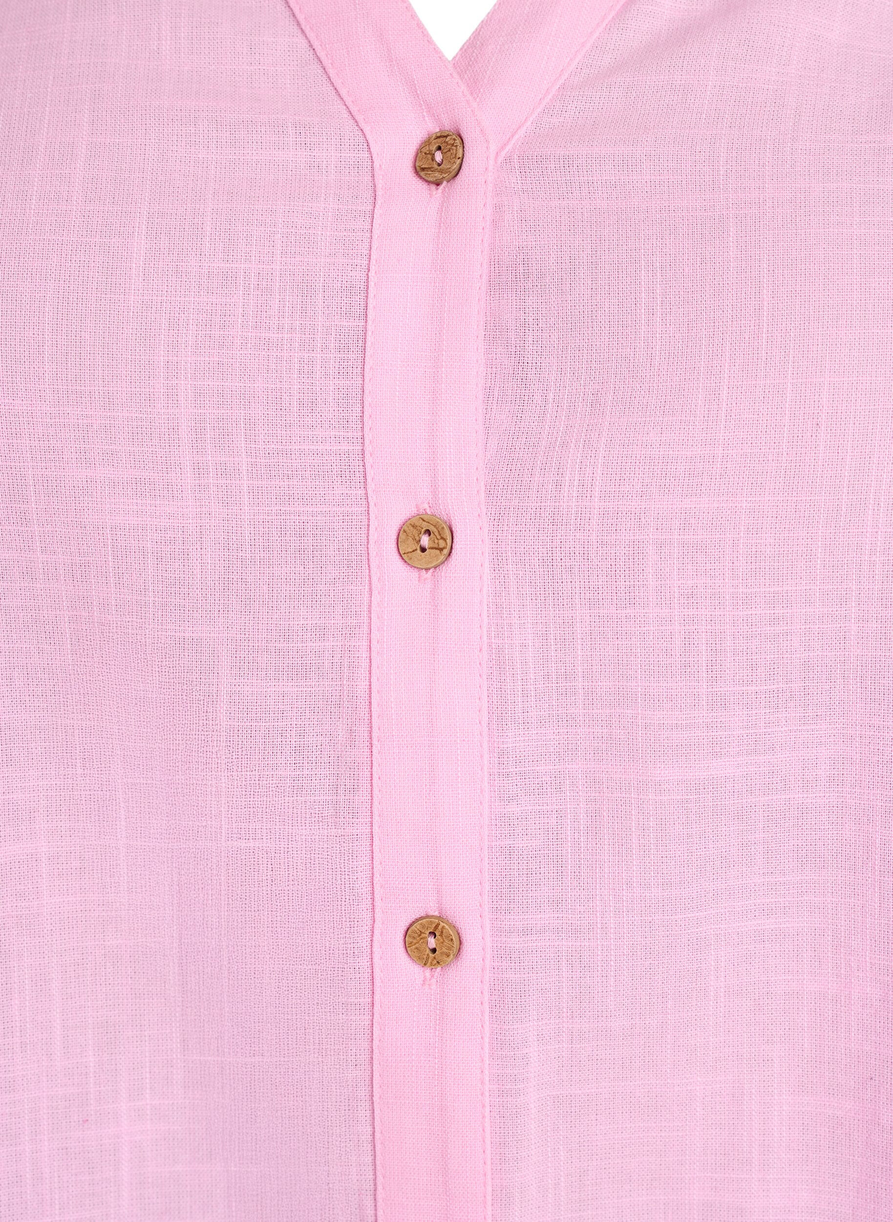 ZizzifashionCotton shirt blouse with V-neck, Pink, Packshot image number 2