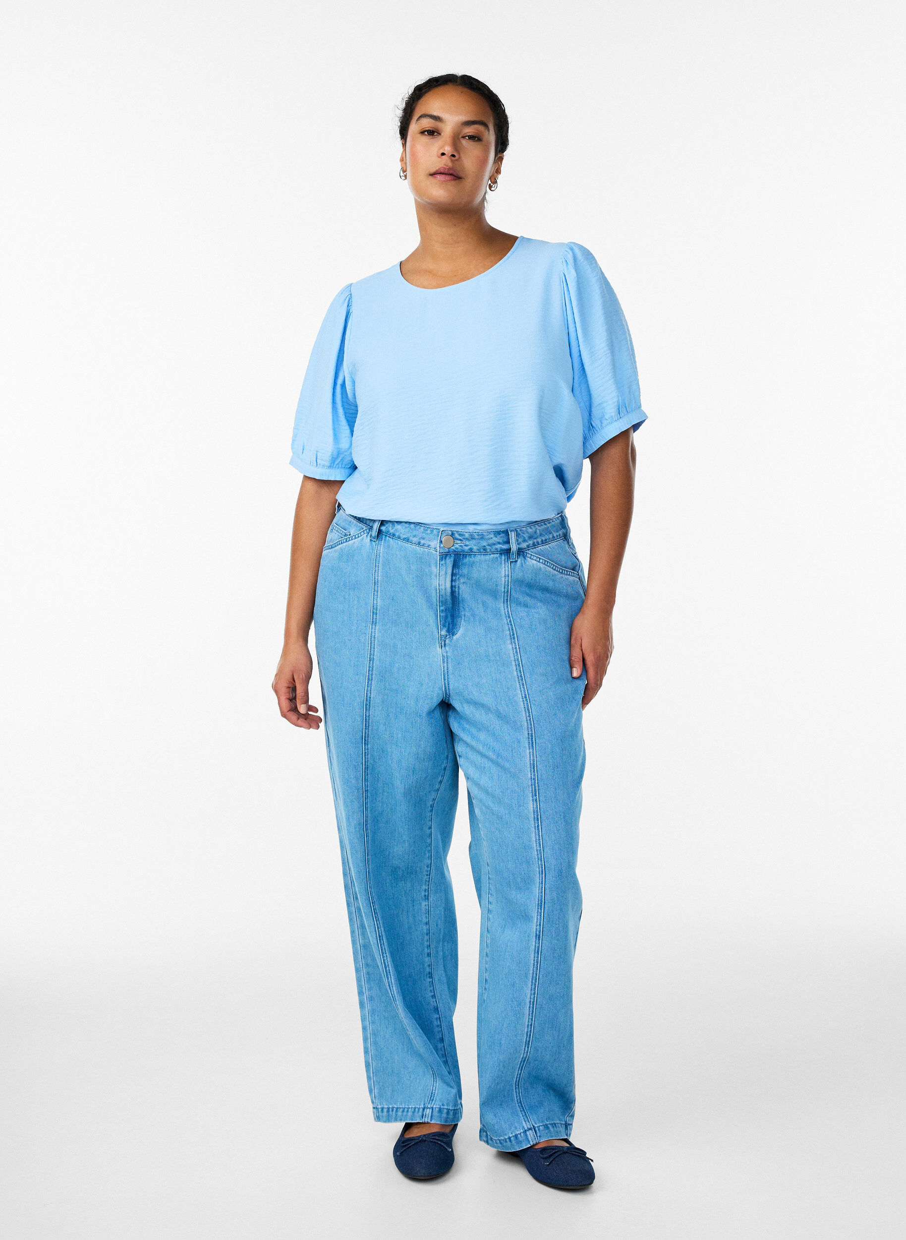 Zizzifashion Viscose blouse with 1/2 sleeves, Light Blue, Model image number 1