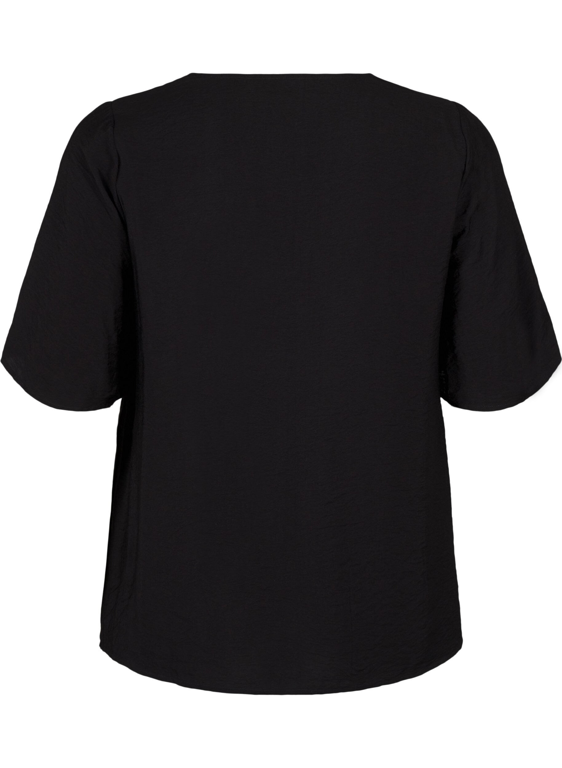 Zizzifashion Viscose blouse with v-neck and embroidery detail, Black, Packshot image number 1