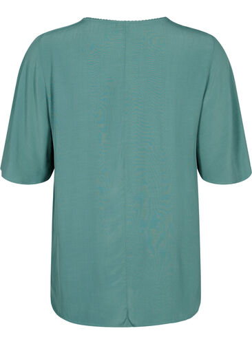 Viscose blouse with 1/2 sleeves and embroidery detail, Sea Pine, Packshot image number 1