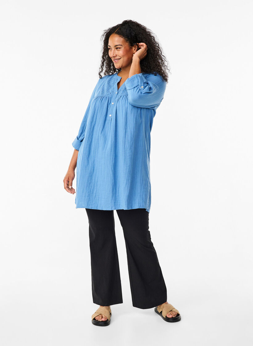 Cotton tunic with anglaise embroidery, Riverside, Model image number 2