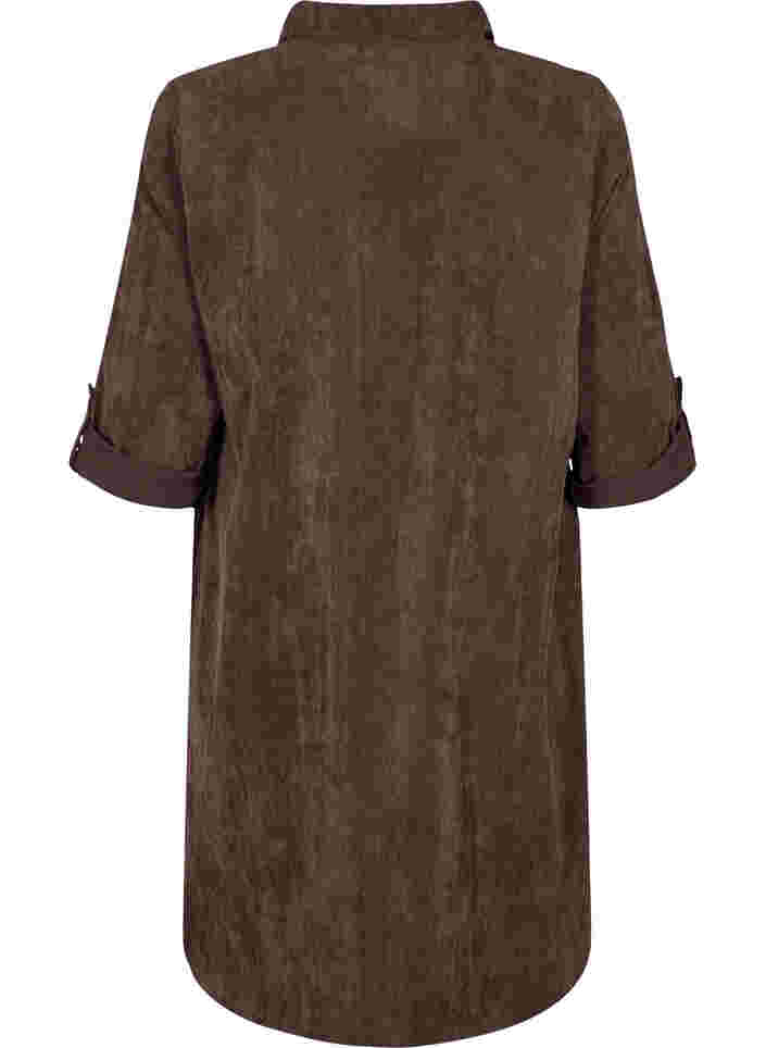 Velvet dress with 3/4-length sleeves and buttons, Java, Packshot image number 1