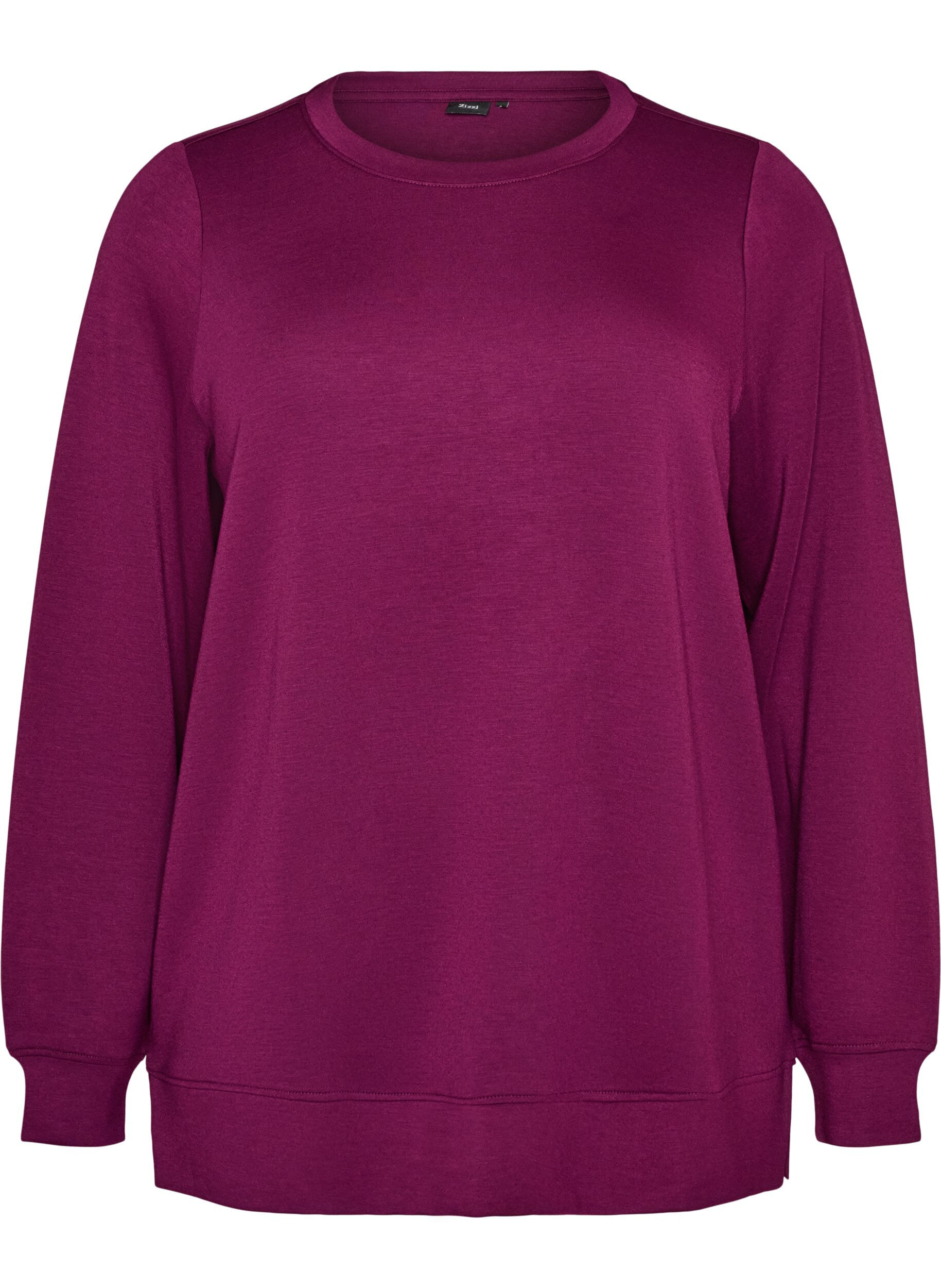 ZizzifashionLong-sleeved jersey blouse with a round neck, Purple, Packshot image number 0