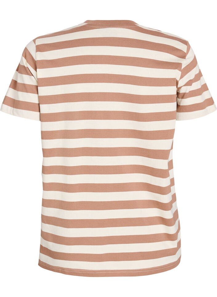 Organic cotton T-shirt with stripes and text, Brown, Packshot image number 1