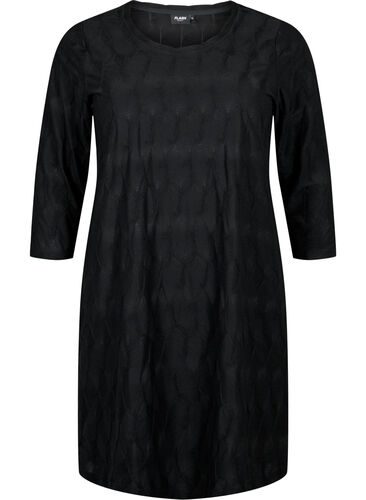 FLASH - Dress with texture and 3/4 sleeves, Black, Packshot image number 0