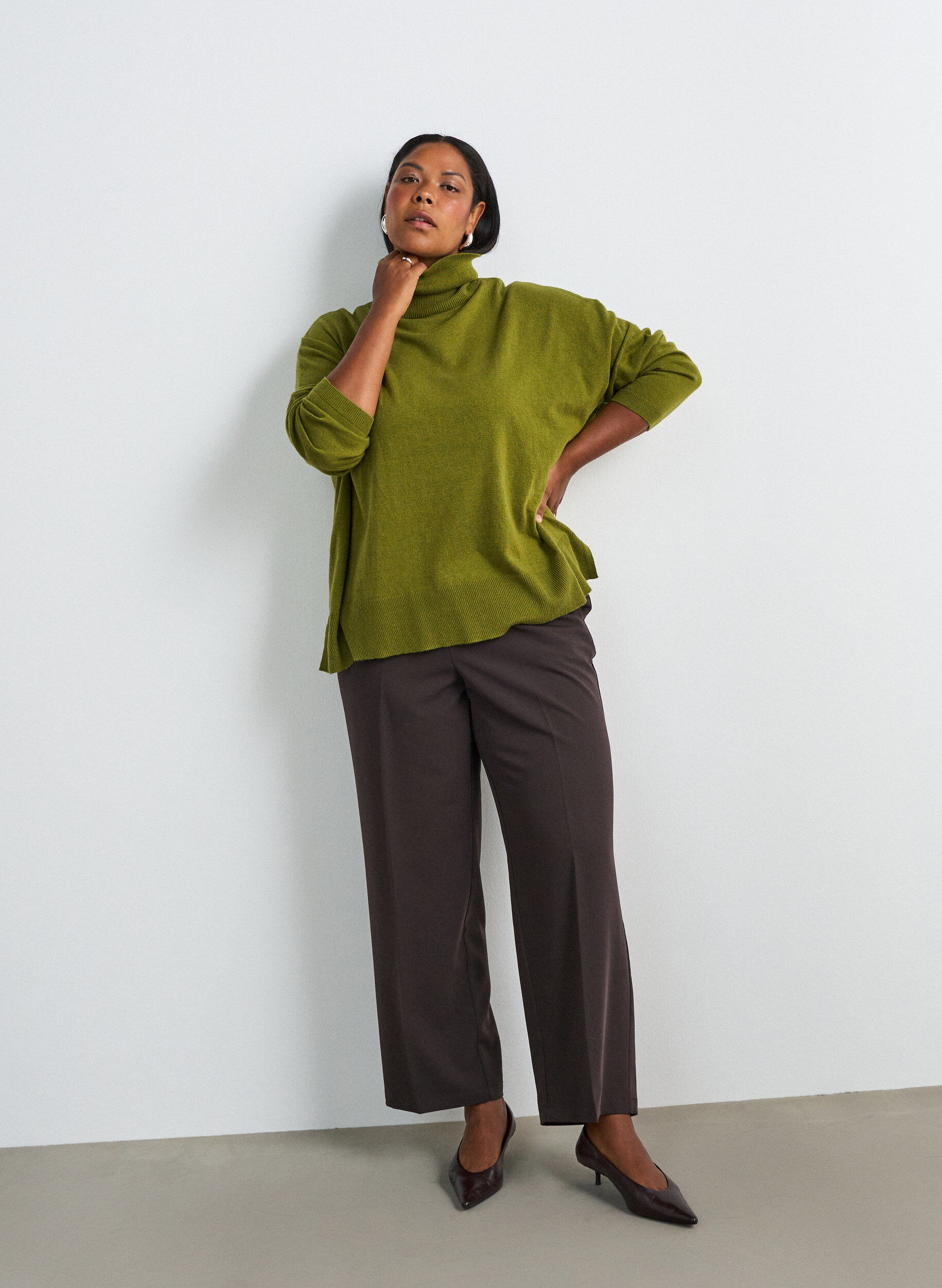 ZizzifashionTurtleneck jumper with a loose fit, Green, Model image number 0