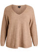 Knitted blouse with V-neck and raglan sleeves, Brown, Packshot image number 0