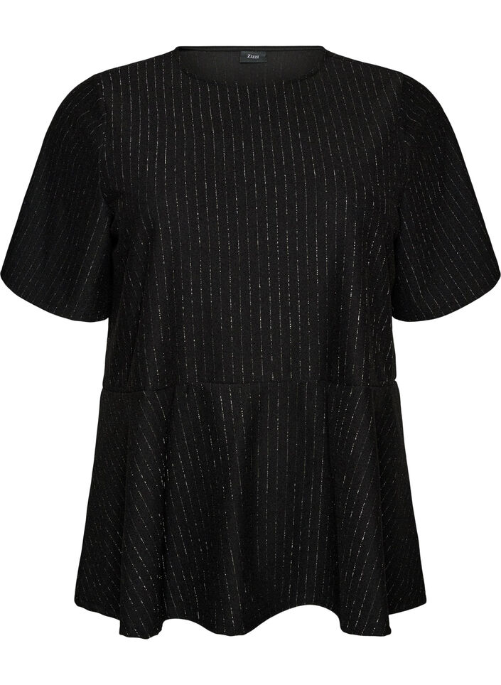 Peplum blouse with glitter stripes, Black, Packshot image number 0