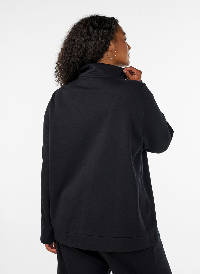 Sweatshirt with high collar and zipper, Black, Model image number 2