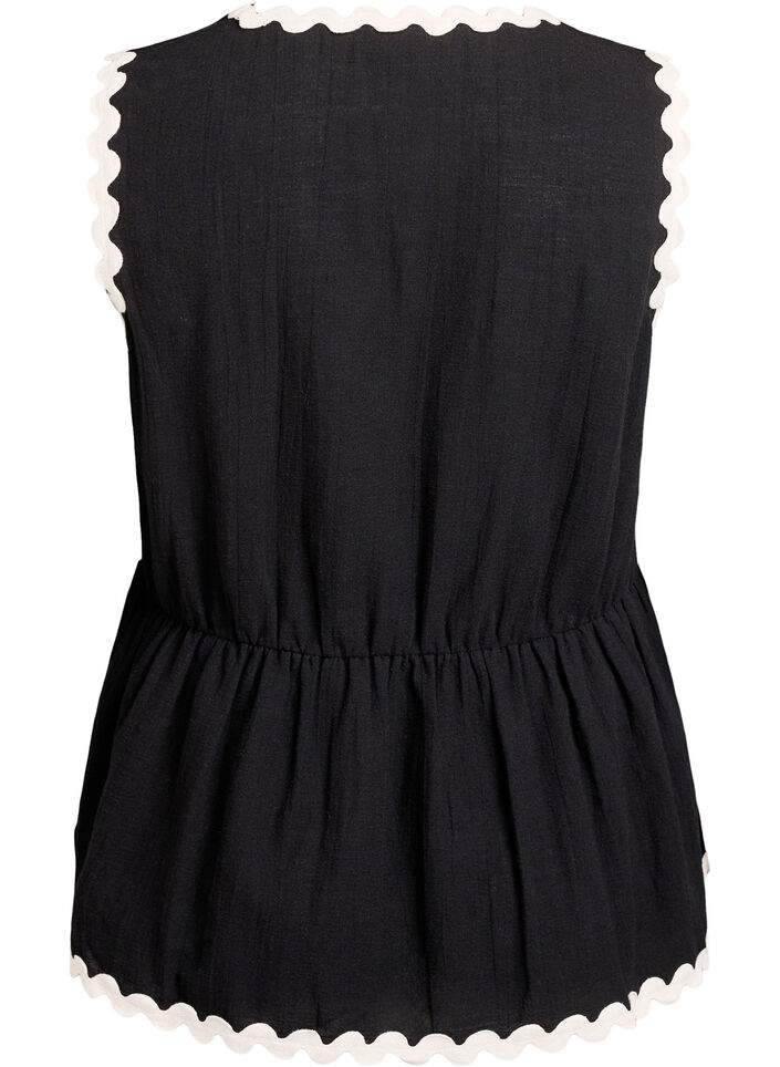 Sleeveless top with wavy contrast edges, Black, Packshot image number 1